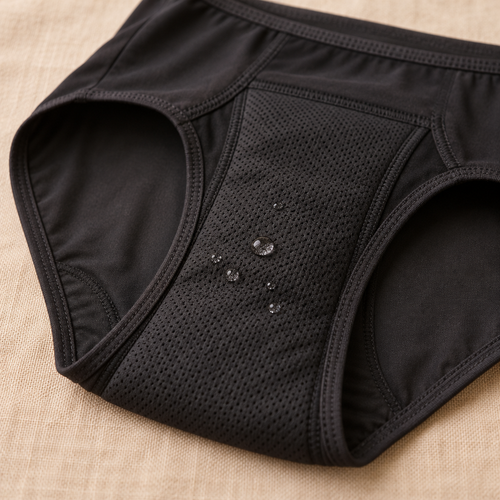 Close-up of the breathable absorbent gusset inside Comfy Elle underwear